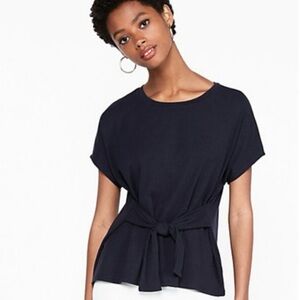 Express Crew Neck Tie Front Ribbed Tee